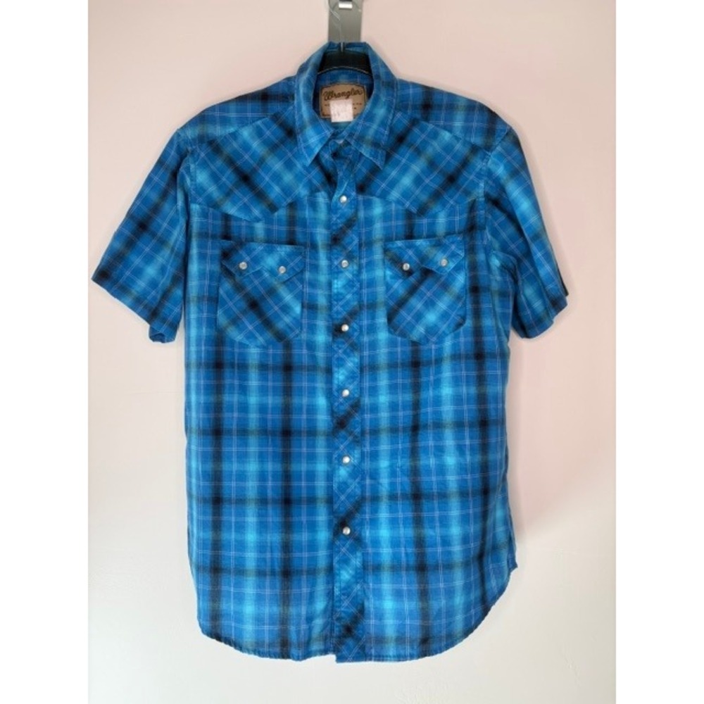 Wrangler Mens Blue Plaid Western Fashion Snap Shirt Short Sleeve M 37711BL